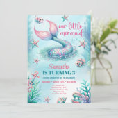 Invitation Queue aquarelle turquoise chic queue de sirène ann (Debout devant)
