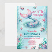 Invitation Queue aquarelle turquoise chic queue de sirène ann (Devant / Derrière)