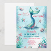 Invitation Queue aquarelle turquoise chic queue de sirène ann (Devant / Derrière)