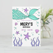 Invitation Queue de sirène, Anniversaire sous la mer (Debout devant)