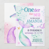 Invitation Queue de sirène Aquarelle Anniversaire Sous l'océa (Devant / Derrière)