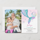 Invitation Queue de sirène avec bulles Anniversaire photo Inv (Devant)