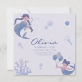 Invitation Queue de sirène bleu violet sous la mer Anniversai (Devant)