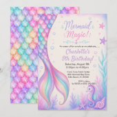 Invitation Queue de Sirène Magique Anniversaire Aquarelle (Devant / Derrière)