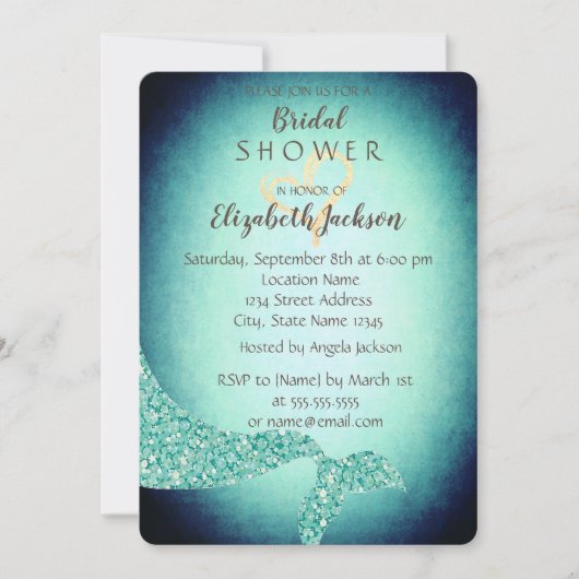 Invitation Queue de sirène, mariage thème coeur doré (Devant)