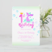 Invitation Queue de sirène Mignon aquarelle 1er anniversaire (Debout devant)