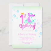 Invitation Queue de sirène Mignon aquarelle 1er anniversaire (Devant)