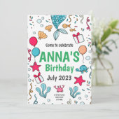 Invitation Queue de sirène mignonne, Anniversaire sous la mer (Debout devant)