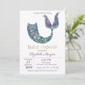 Invitation Queue de sirène mignonne pour Baby Shower (Debout devant)