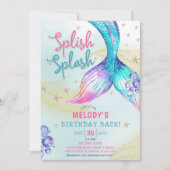 Invitation Queue de sirène Paillettes Splish Splash anniversa (Devant)