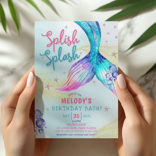Invitation Queue de sirène Paillettes Splish Splash anniversa