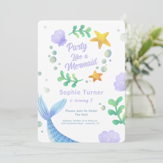 Invitation Queue de sirène pourpre sous la mer Anniversaire (Debout devant)