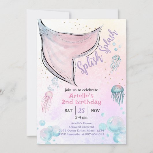 Invitation Queue de sirène rose et violet (Devant)