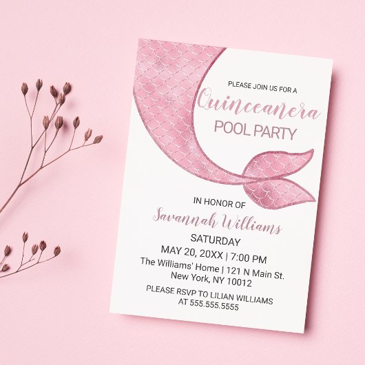 Invitation Queue de sirène rose or Rose de luxe Quinceañera