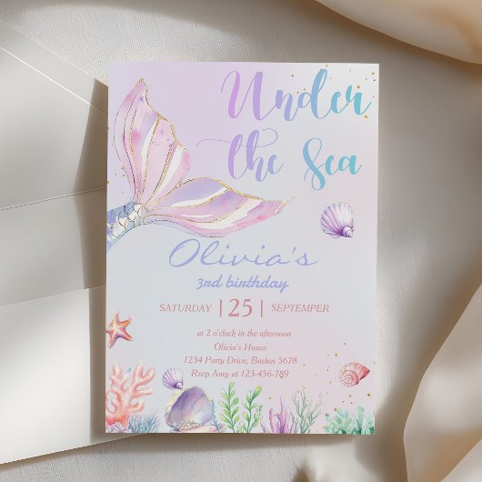 Invitation Queue de sirène sous la mer Anniversaire