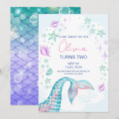 Invitation Queue de Sirène Sous la Mer Anniversaire Violet  (Devant / Derrière)