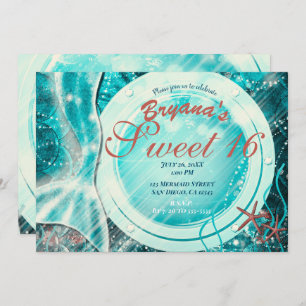 Invitation Queue de sirène sous la mer Douce 16 Anniversaire 