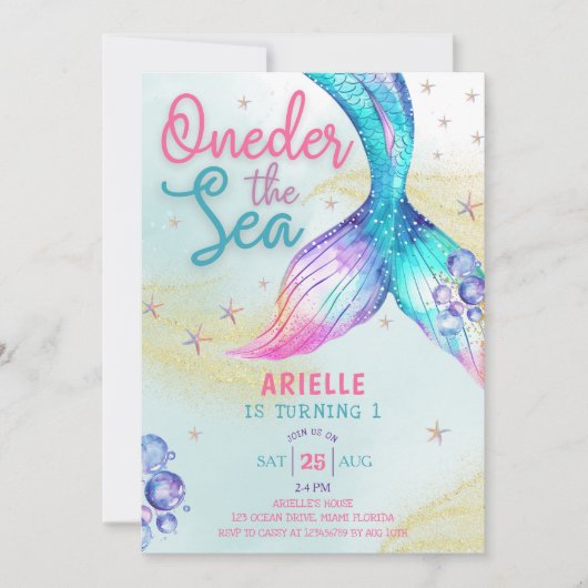 Invitation Queue de sirène sur la mer 1er anniversaire (Devant)