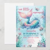 Invitation Queue de sirène turquoise à l'aquarelle tendance p (Devant / Derrière)