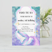 Invitation queue de sirène violet et bleu anniversaire (Debout devant)