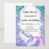 Invitation queue de sirène violet et bleu anniversaire (Devant / Derrière)