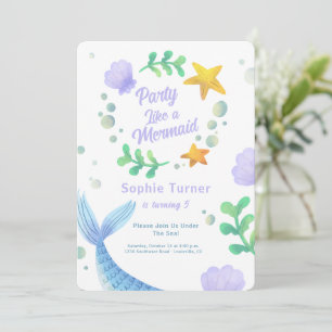 Invitation Queue de Sirène Violette Sous L'Océan Anniversaire