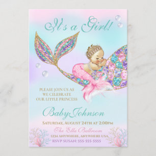 Invitation Queue du Baby shower Vintage de Mermaid