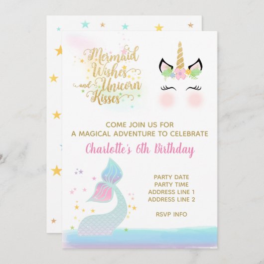 Invitation Queue Licorne & Sirène | OR ARC-EN-CIEL (Devant / Derrière)