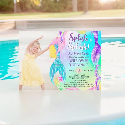 Invitation Queues de sirène de plage Anniversaire de enfant p