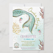 Invitation queueue de sirène pailletée de menthe s (Devant)