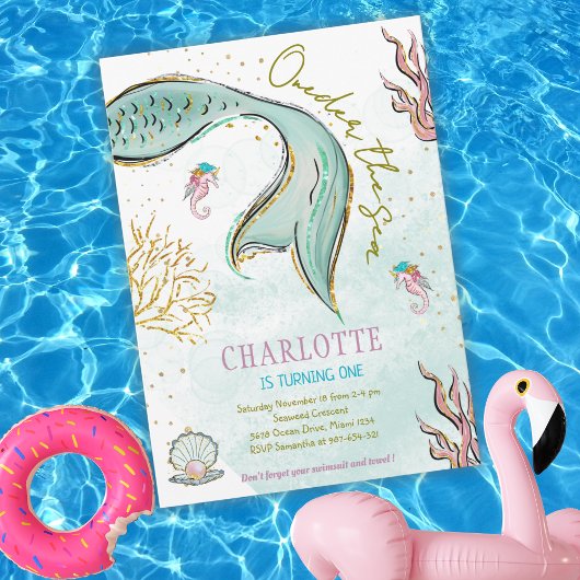 Invitation queueue de sirène pailletée de menthe s