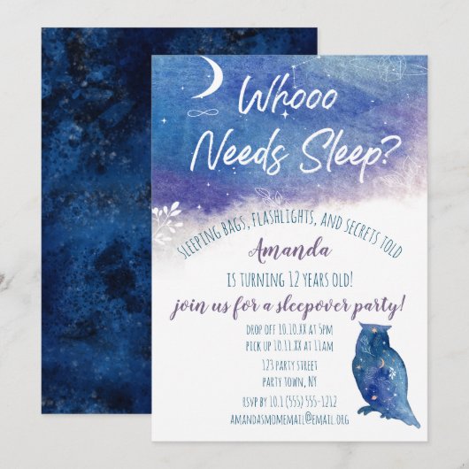 Invitation Qui a besoin de sommeil Night Owl Slepover (Devant / Derrière)