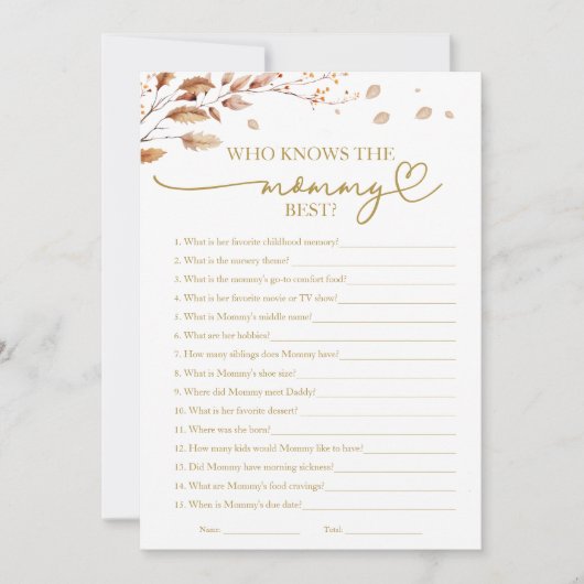 Invitation Qui connaît la maman meilleur Baby shower d'automn (Devant)