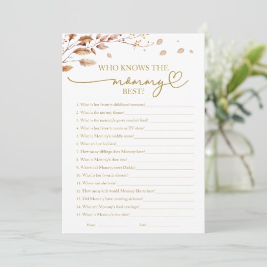 Invitation Qui connaît la maman meilleur Baby shower d'automn (Debout devant)