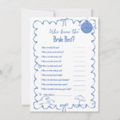 Invitation Qui connaît la mariée le meilleur jeu de bachelore (Devant)