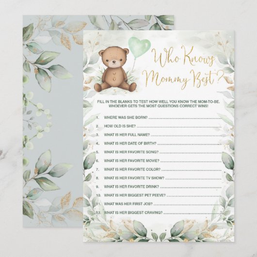 Invitation Qui Connaît Maman Meilleur Baby shower De L'Ours T (Devant / Derrière)