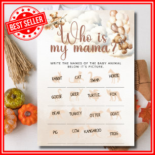 Invitation QUI EST MA MAMAN Jeu de Baby Shower Ourson Mignon