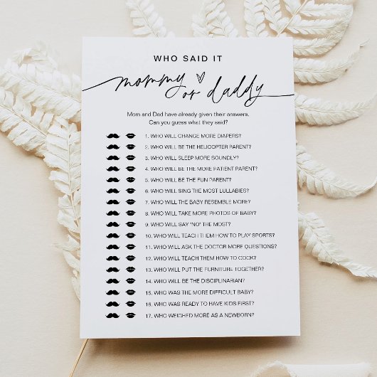 Invitation Qui L'A Dit Maman Papa Baby Game Card