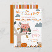 Invitation Qui tourne DEUX Chouette d'automne, fête d'anniver (Devant / Derrière)