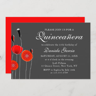 Invitation Quiceanera botanique moderne de pavot rouge