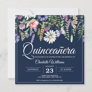 Invitation Quicneañera Fleurs sauvages élégants 15e anniversa