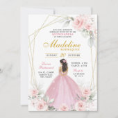 Invitation Quincanera royal de la Couronne géométrique rose e (Devant)