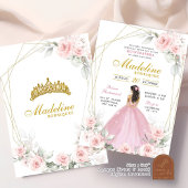 Invitation Quincanera royal de la Couronne géométrique rose e