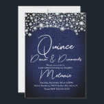 Invitation Quince Denim Diamants Gem Diamants Éparpillés<br><div class="desc">Cartes d'invitation Quince avec Faux Pierres et Motif Denim</div>