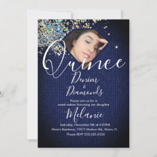 Invitation Quince Denim Diamants Gemme Holographique