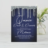 Invitation Quince Denim Diamants Gemme Perles Chic (Debout devant)