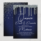 Invitation Quince Denim Diamants Gemme Perles Chic (Devant / Derrière)