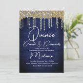 Invitation Quince Denim Diamants Gemme Perles Or (Debout devant)