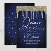 Invitation Quince Denim Diamants Gemme Perles Or (Devant / Derrière)