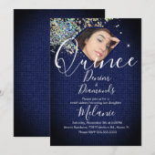 Invitation Quince Denim Diamants Gemme Photo Holographique (Devant / Derrière)